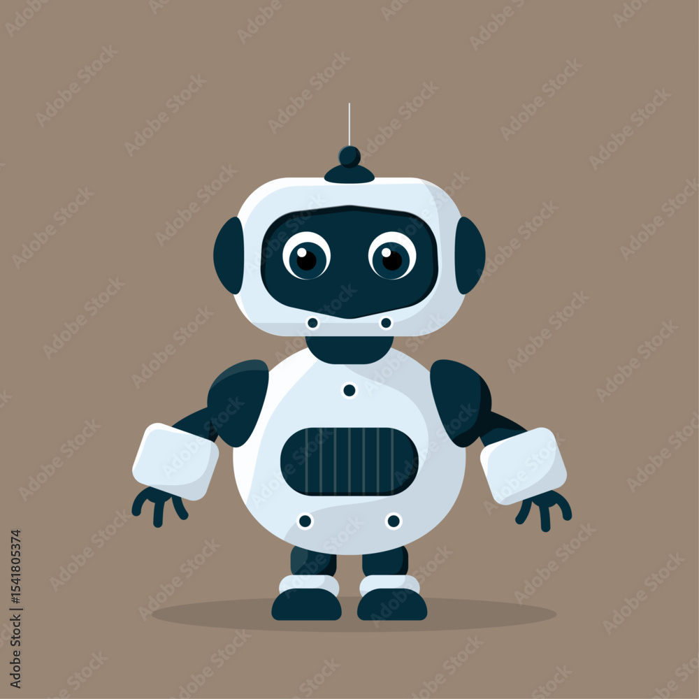 Fototapeta premium simple white full length robot with antenna with shadow and buttons