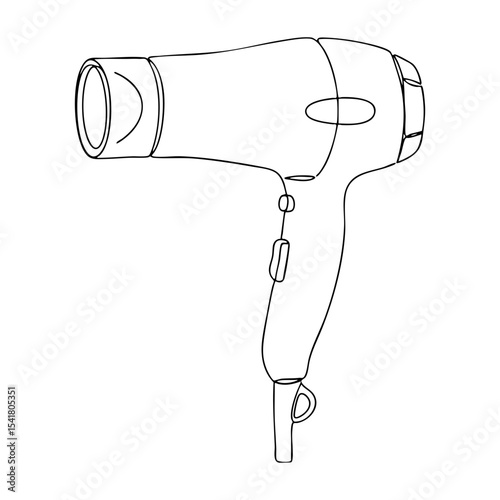 Vector line art of a hair dryer in side view, minimalistic beauty salon or self care equipment illustration