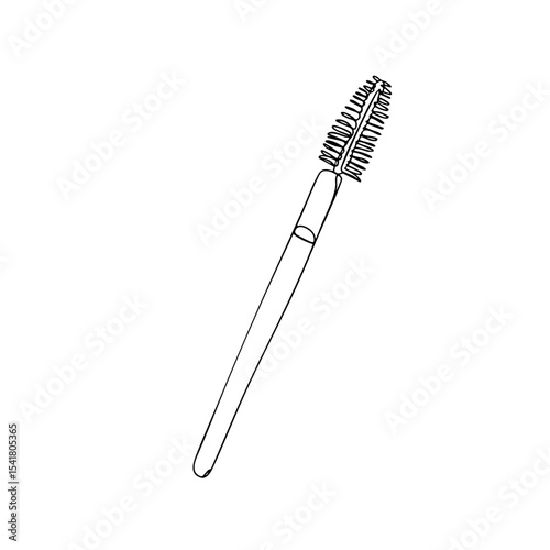 Vector line art of a mascara wand brush with detailed bristles, isolated on white background, ideal for beauty and makeup designs