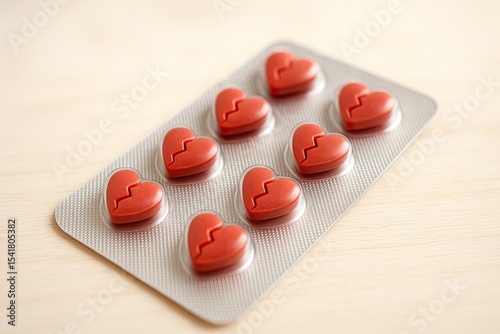 Wallpaper Mural Heart shaped pills arranged neatly in a blister pack on a wooden surface Torontodigital.ca