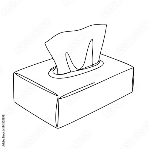 Vector line art of a tissue box with paper tissue used for hygiene and personal care