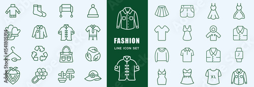 Fashion icon set. Containing tailor, fashion designer, accessories, dress, sewing, fabric, clothes, dressing room, fashion week, mannequin, sewing equipment, shoes, beauty and more