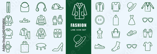 Fashion icon set. Containing tailor, fashion designer, accessories, dress, sewing, fabric, clothes, dressing room, fashion week, mannequin, sewing equipment, shoes, beauty and more