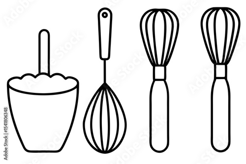 Festive Baking Tools Line Art Vector
