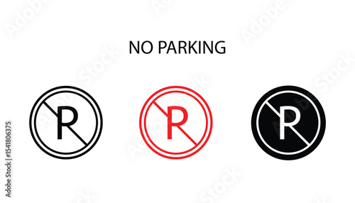 Three No Parking Signs Indicating a Prohibition of Vehicle Stopping.