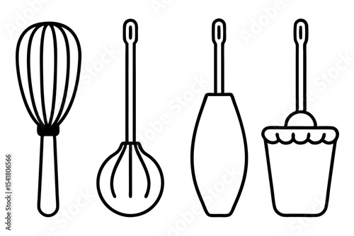 Festive Baking Tools Line Art Vector