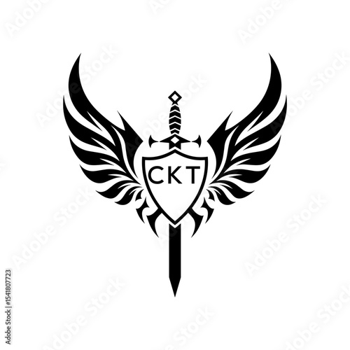 CKT "Heraldic Sword Shield Wing Emblem with CKT Initials  – CKT Later Logo Military Logo Design Vector"
