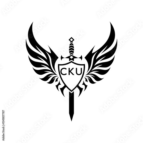 CKU "Heraldic Sword Shield Wing Emblem with CKU Initials  – CKU Later Logo Military Logo Design Vector"
