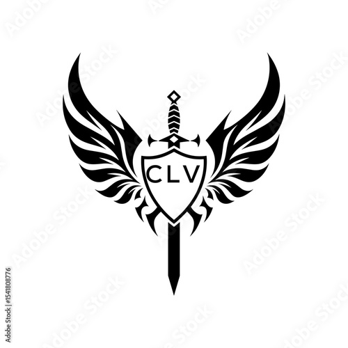 CLV "Heraldic Sword Shield Wing Emblem with CLV Initials  – CLV Later Logo Military Logo Design Vector"
