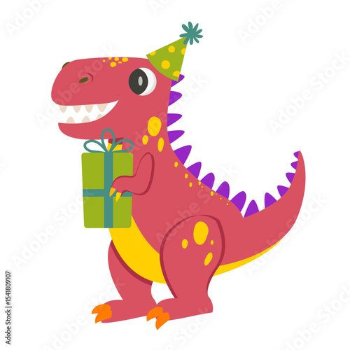 vector illustration of a dinosaur celebrating birthday with present