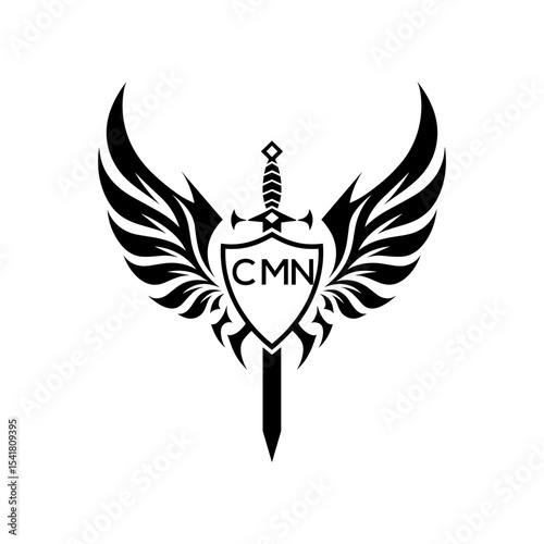 CMN "Heraldic Sword Shield Wing Emblem with CMN Initials  – CMN Later Logo Military Logo Design Vector"
