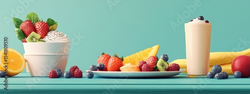 Delicious Fruit Smoothie Bowl Plate Healthy Breakfast or Snack
