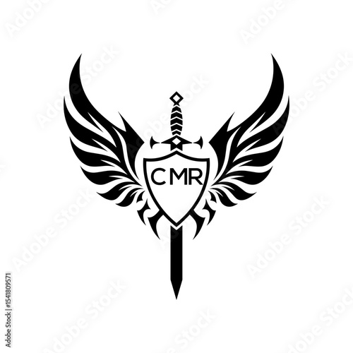 CMR "Heraldic Sword Shield Wing Emblem with CMR Initials  – CMR Later Logo Military Logo Design Vector"
