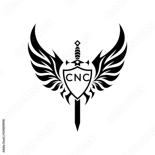 CNC "Heraldic Sword Shield Wing Emblem with CNC Initials  – CNC Later Logo Military Logo Design Vector"
