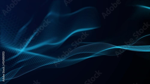Abstract blue wave form animated loop with blue light digital effect on black background. Network communication wave signal technology futuristic concept. 