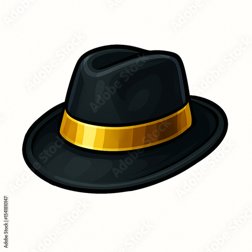 black fedora hat with yellow band, high quality detailed digital illustration