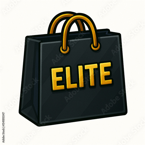 black leather tote bag, gold handles, elite text, high-end fashion accessory, luxury brand