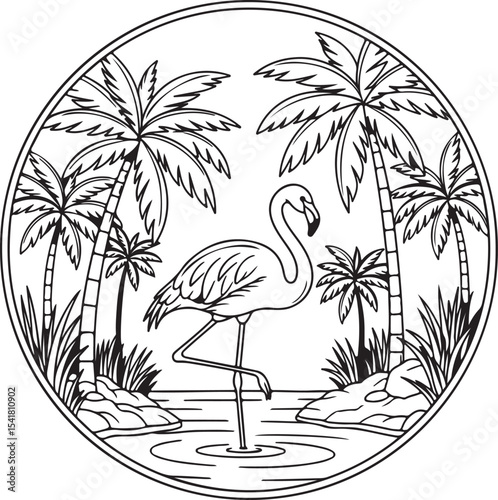 Peaceful Flamingo Standing on One Leg