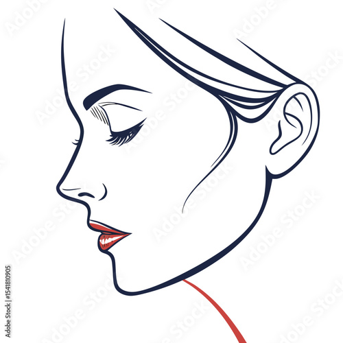Abstract minimalist female face design nose and lips isolated on white background