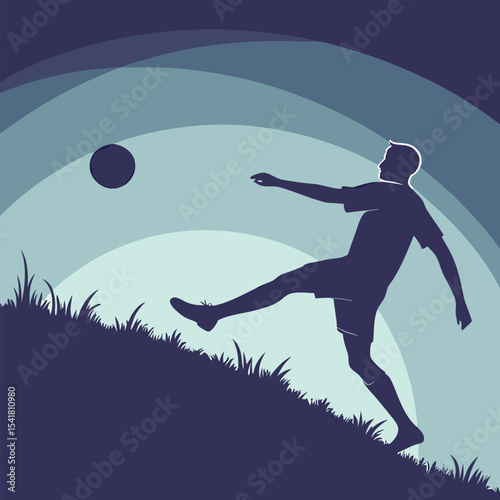 Silhouette of a soccer player kicking a ball — dynamic sports vector perfect for football themes, athletic posters, team banners, and sports branding designs.