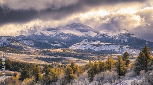 Borealis seen above the Utah mountains in winter covered by snow, with few pines disseminated across the peaks. High-contrast lighting, chiaroscuro, and high definition. cinematic scene