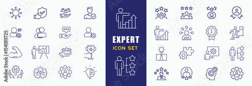 Expert line editable icon set. Containing competence, expertise, knowledge, skill, specialist, experience, advice, and more