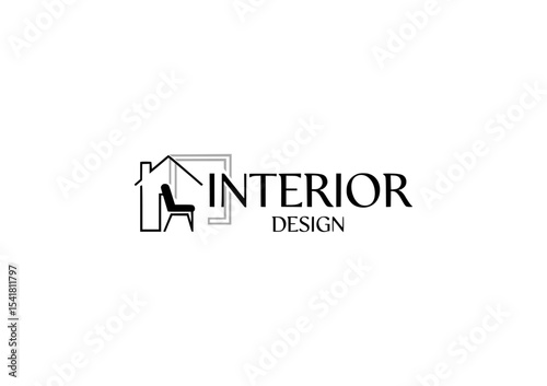 Minimalist interior design logo with house and chair icon – ideal for home decor, architecture, and furniture branding
