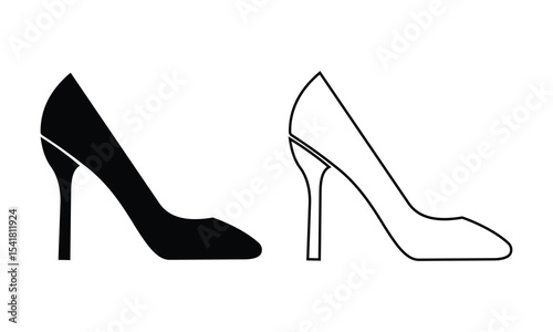 High heels vector icon. Black and white lady's shoe icon. Women's high heel shoes icon. Women's shoe vector icon.