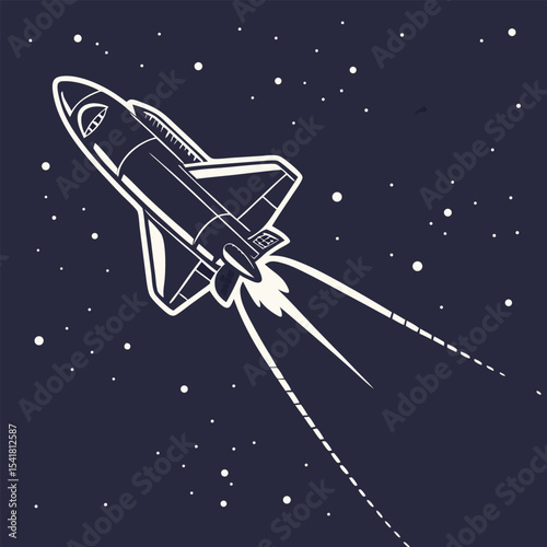 Silhouette of a spaceship flying through space — perfect vector illustration for science fiction themes, space exploration projects, futuristic designs, and cosmic travel artwork.