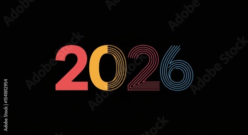 Colorful 2026 on Black Background Simple Number Design Graphic