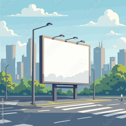 Blank billboard in a city park setting, ready for advertisement, showcasing urban landscape.