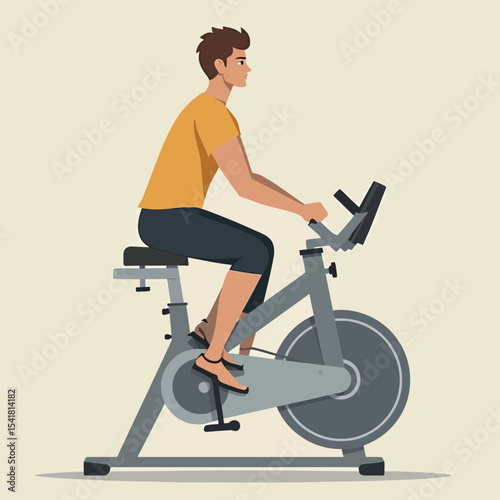 Man exercising on a stationary bike, side view, indoors, fitness, workout.