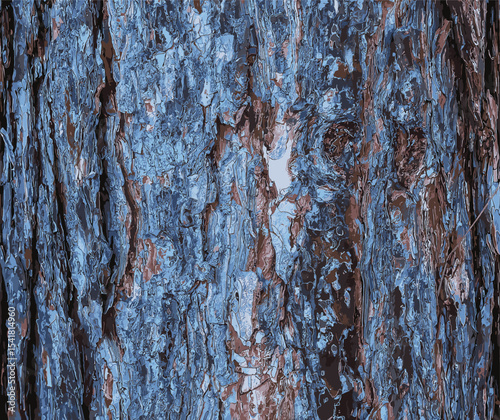 Vector illustration of Black pine bark close-up. The texture of trunk of Pinus nigra. Background from living wood. Forest nature skin.
