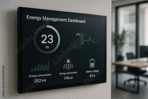 Energy Management Dashboard Displaying Consumption, Generation, and Battery Charge