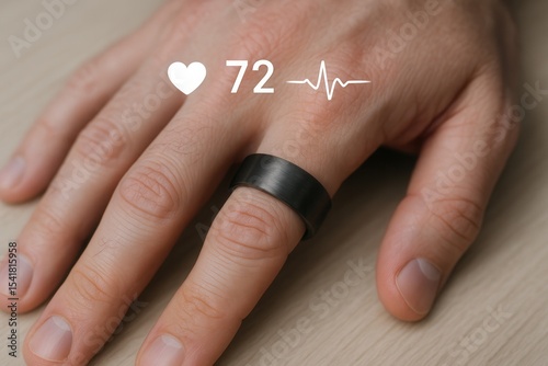 Man wearing smart ring measuring heart rate