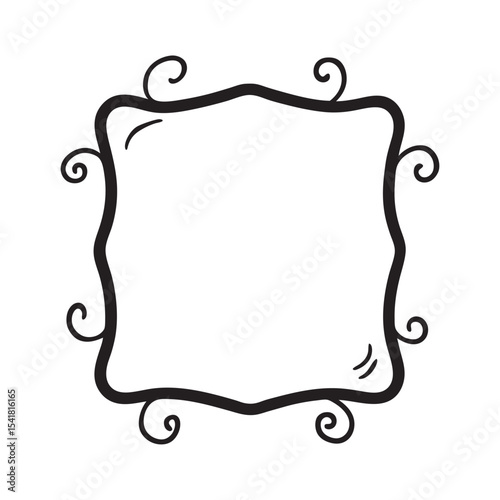 Doodle Style Picture Frame in Black Line Art