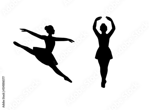 ballerina silhouette set featuring various classical ballet poses. Black silhouette of ballet dancers in graceful poses. Set of ballerina silhouettes showing different ballet movements. Ballet Dancing