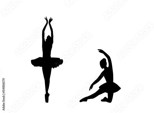 ballerina silhouette set featuring various classical ballet poses. Black silhouette of ballet dancers in graceful poses. Set of ballerina silhouettes showing different ballet movements. Ballet Dancing