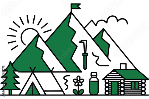 House on a hill or mountain vector illustration: a real estate icon set for property and construction business design