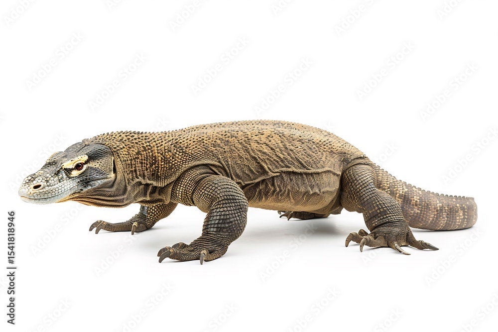 Obraz premium Isolated Komodo Dragon Walking White Background