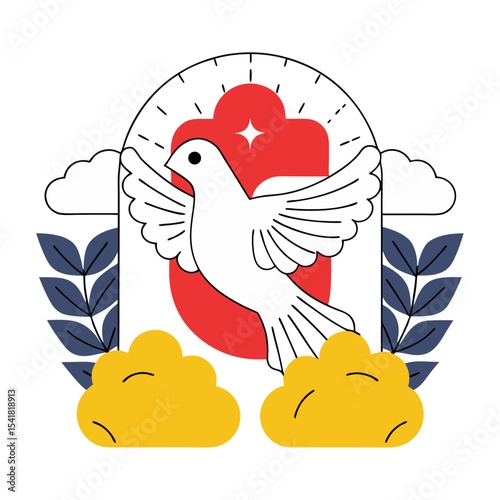 Elegant Vector Illustration of a Peace Dove with Olive Branch – Symbolic Hand-Drawn Line Art for Spiritual, Cultural, and Inspirational Design Projects