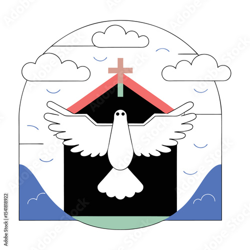 Elegant Vector Illustration of a Peace Dove with Olive Branch – Symbolic Hand-Drawn Line Art for Spiritual, Cultural, and Inspirational Design Projects