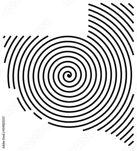 Symbol Map of the Province La Pampa (Argentina) showing the territory with a black spiral line