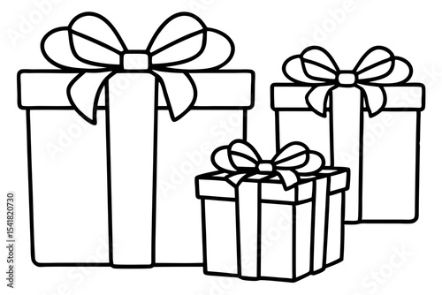 Gift Box Set Line Art Vector