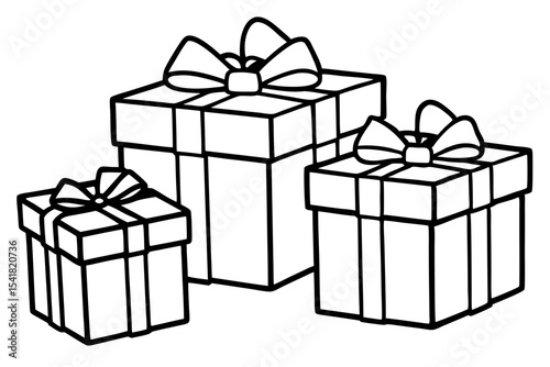 Gift Box Set Line Art Vector