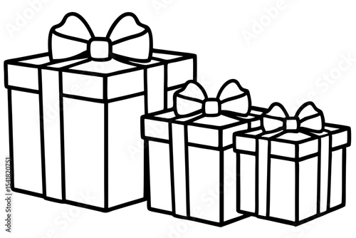 Gift Box Set Line Art Vector