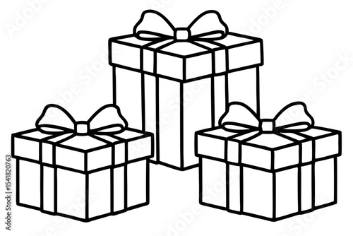 Gift Box Set Line Art Vector