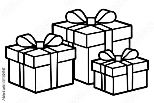 Gift Box Set Line Art Vector