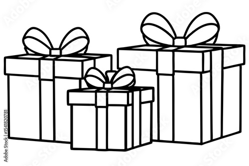 Gift Box Set Line Art Vector