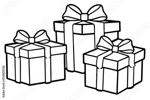 Gift Box Set Line Art Vector